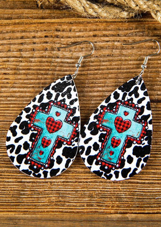 

Earrings Cow Plaid Cross Water Drop Earrings in Multicolor. Size