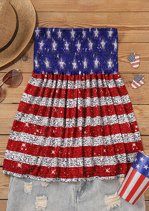 Tank Tops American Flag Glitter Strapless Bandeau Tank Top in Multicolor. Size: L,M,S,XL
