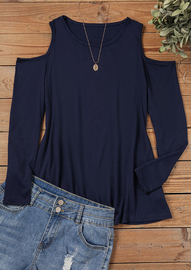 

Blouses Cold Shoulder Long Sleeve Blouse in Blue. Size