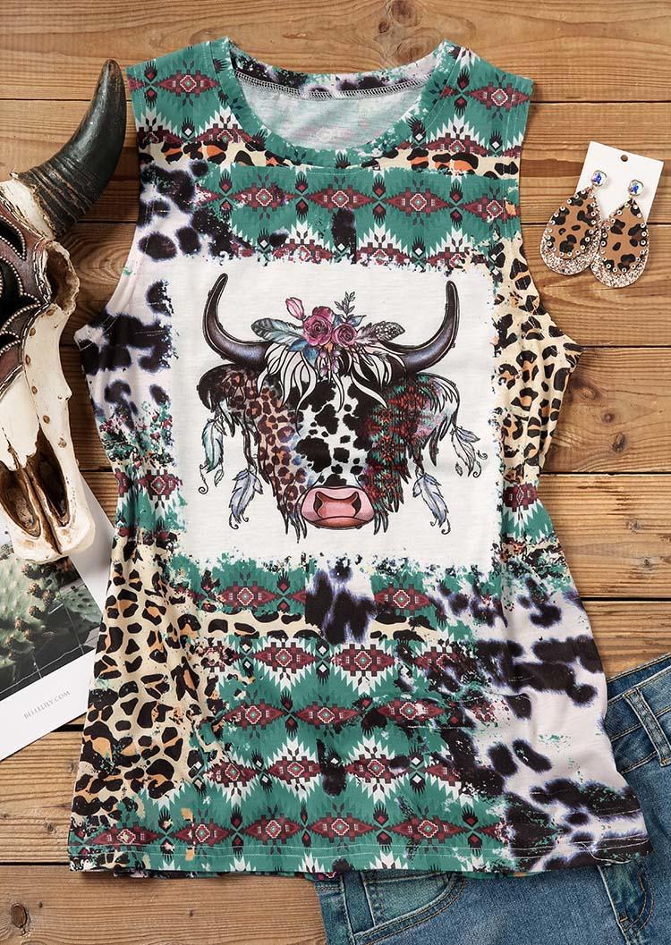 Aztec Geometric Leopard Highland Cattle Floral Feather Cow Tank
