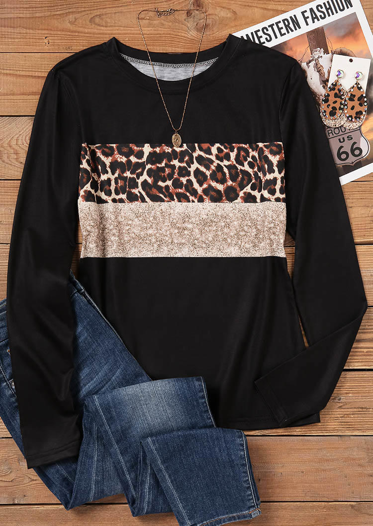 

Blouses Leopard Glitter Long Sleeve Blouse in Black. Size