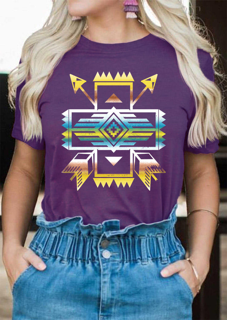 Aztec Geometric Arrow T-Shirt Tee - Purple