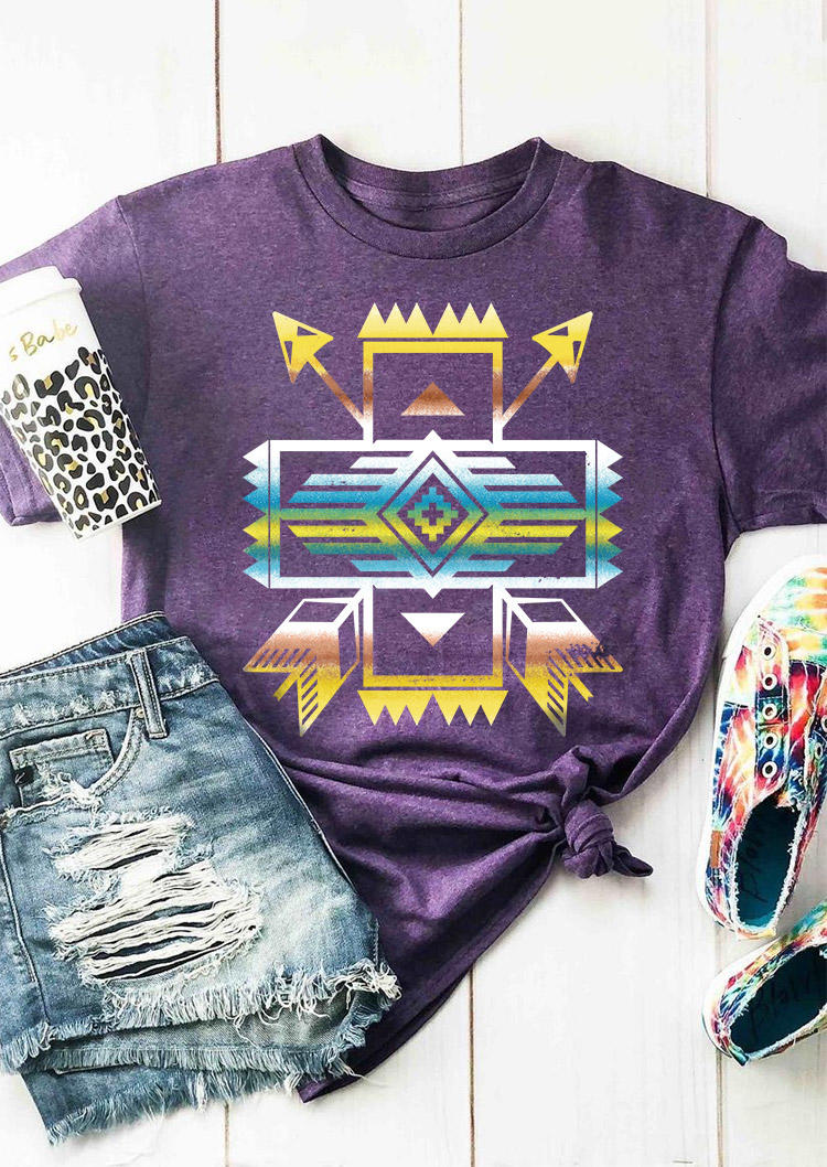 T-shirts Tees Aztec Geometric Arrow T-Shirt Tee in Purple. Size: L,M,S,XL