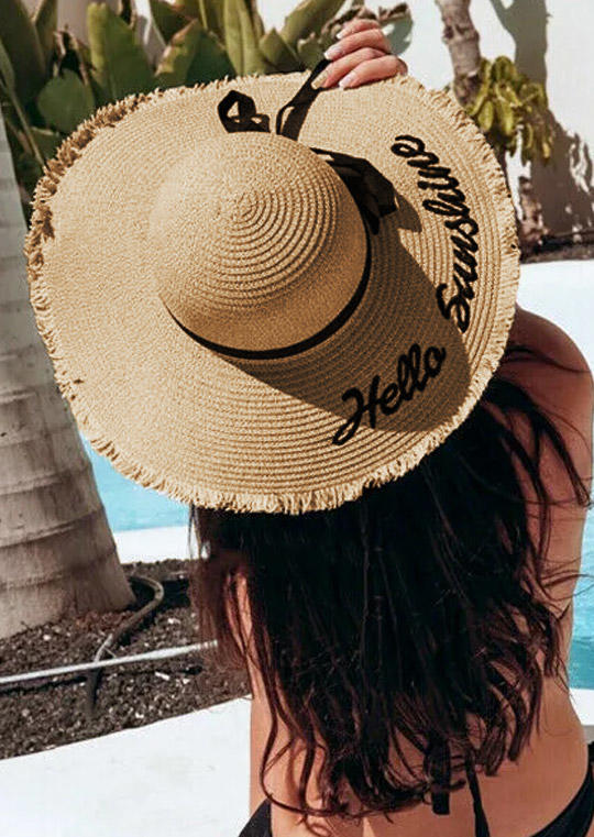 Hats Hello Sunshine Bowknot Straw Hat in Khaki,White. Size: One Size