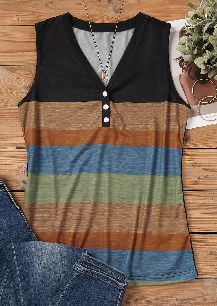 

Tank Tops Color Block Button V-Neck Tank Top in Multicolor. Size