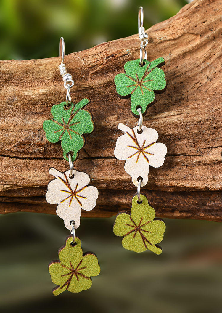 Earrings St. Patrick's Day Lucky Shamrock Wooden Earrings in Multicolor. Size: One Size