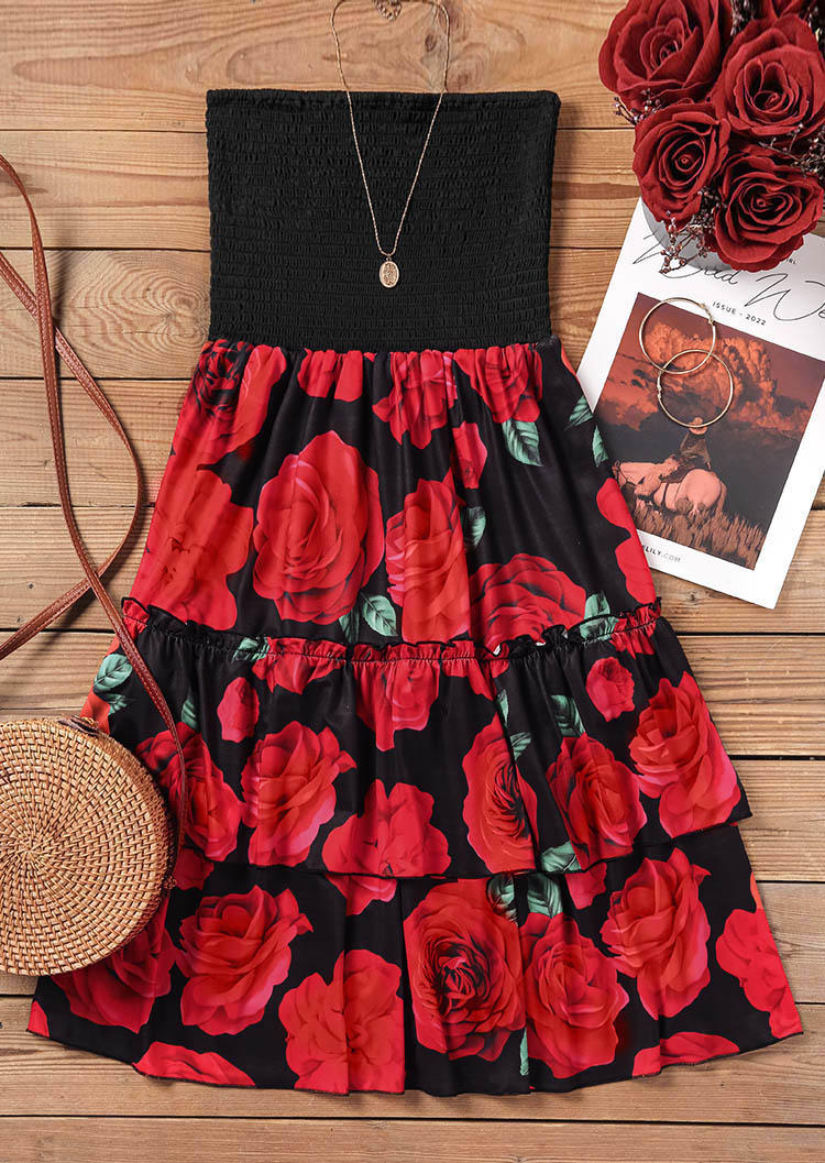 

Mini Dresses Rose Strapless Bandeau Smocked Mini Dress in Multicolor. Size: L