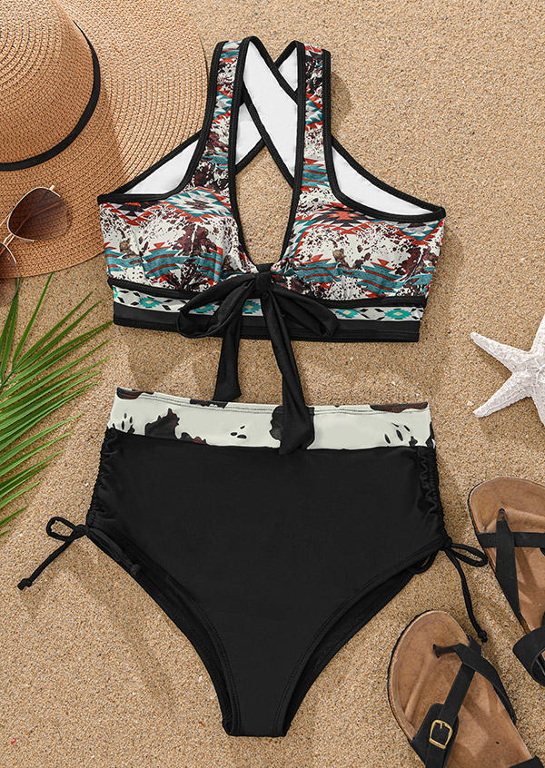 

Bikini Sets Aztec Geometric Cow Criss-Cross Bikini Set in Multicolor. Size: L
