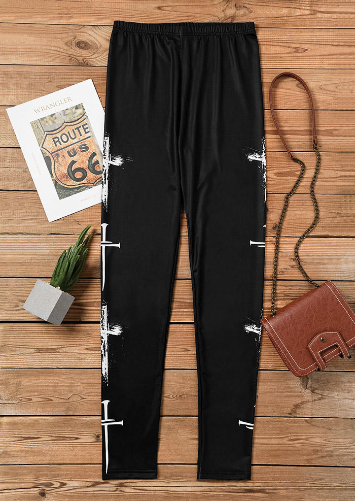 

Leggings Cross Elastic Waist Leggings in Black. Size