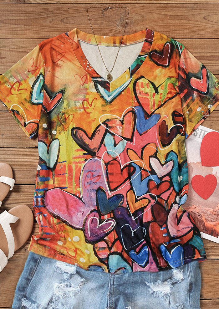 

Blouses Valentine Heart V-Neck Blouse in Multicolor. Size: L,M,,XL