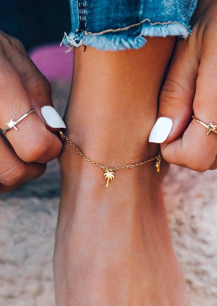 Body Jewelry Coconut Tree Hollow Out Anklet in Gold,Silver. Size: One Size