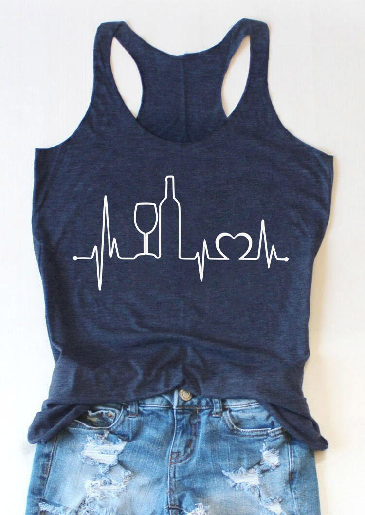 

Tank Tops ECG Heartbeat Wine Glass Racerback Tank Top - Navy Blue in Blue. Size