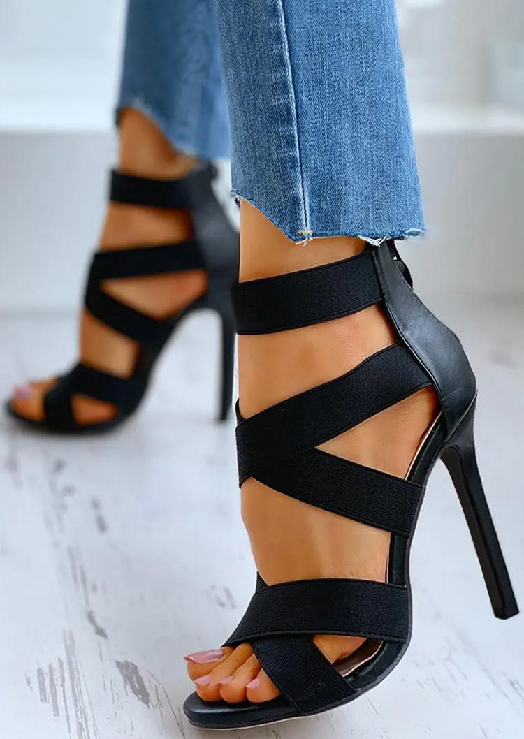 

Sandals Criss-Cross Zipper High-Heeled Sandals in Black. Size