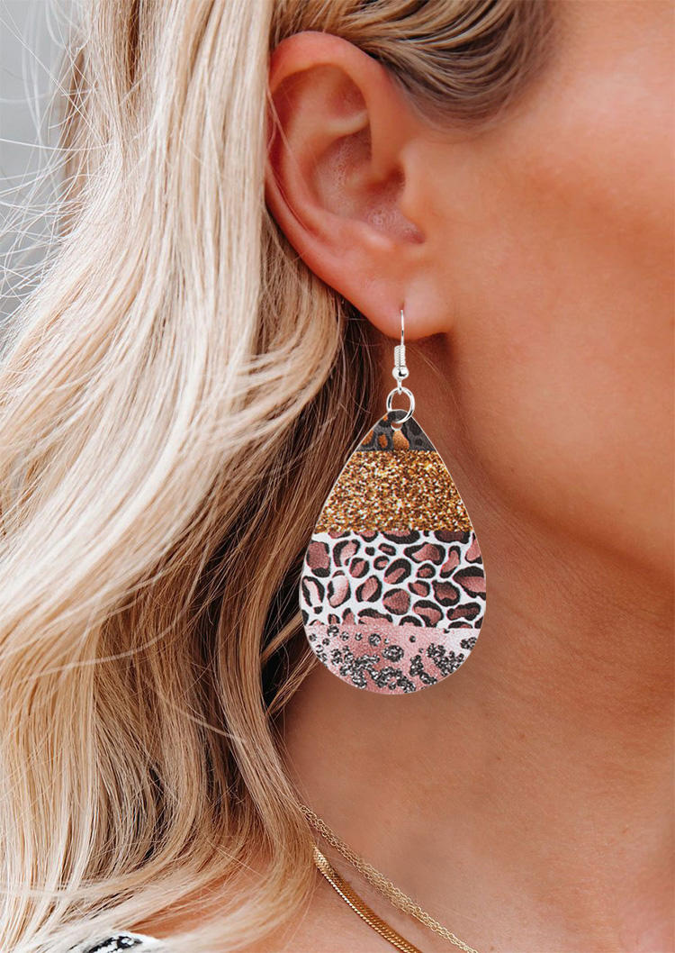 

Earrings Leopard Glitter PU Leather Earrings in Multicolor. Size