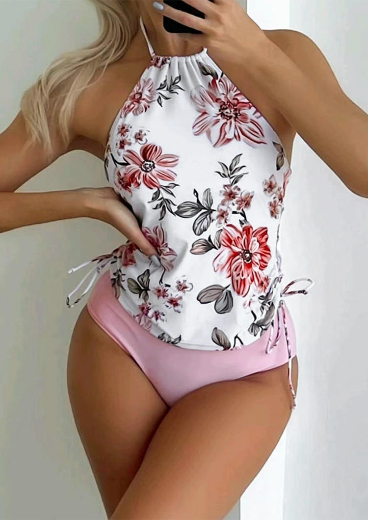 

Tankinis Floral Halter Tie Tankini Set in White. Size: L,M,,XL