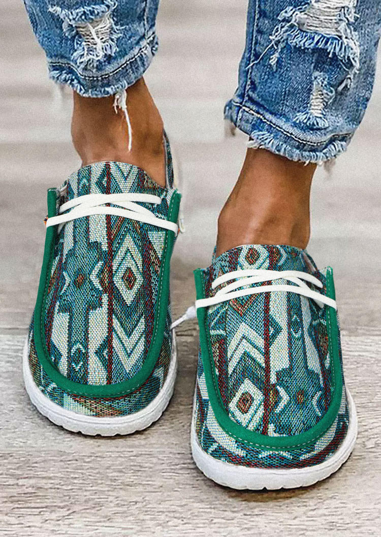 

Sneakers Aztec Geometric Slip On Flat Sneakers - Cyan in Green. Size