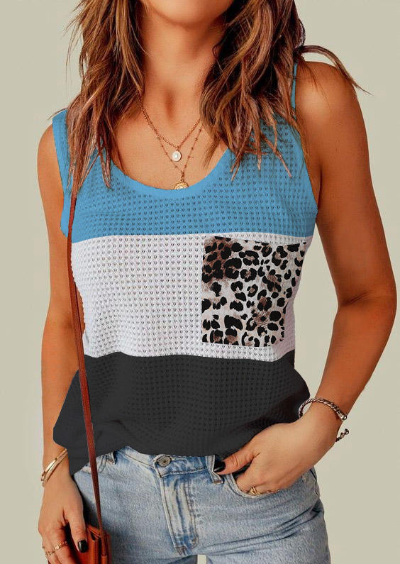 Leopard Color Block Pocket Tank