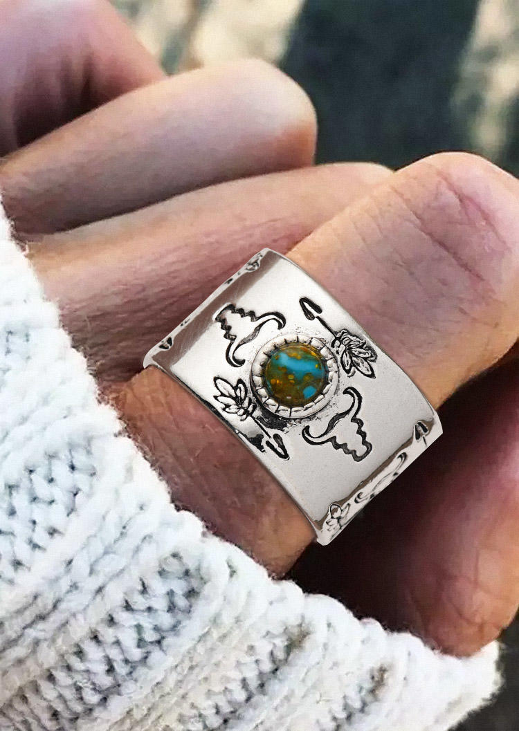 

Rings Steer Skull Arrow Turquoise Open Ring in Silver. Size