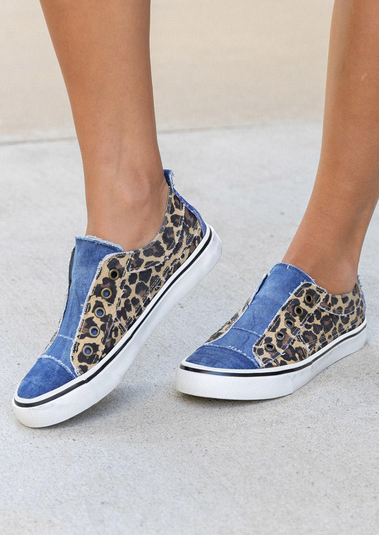 

Sneakers Leopard Splicing Color Block Slip On Flat Sneakers in Multicolor. Size: ,39