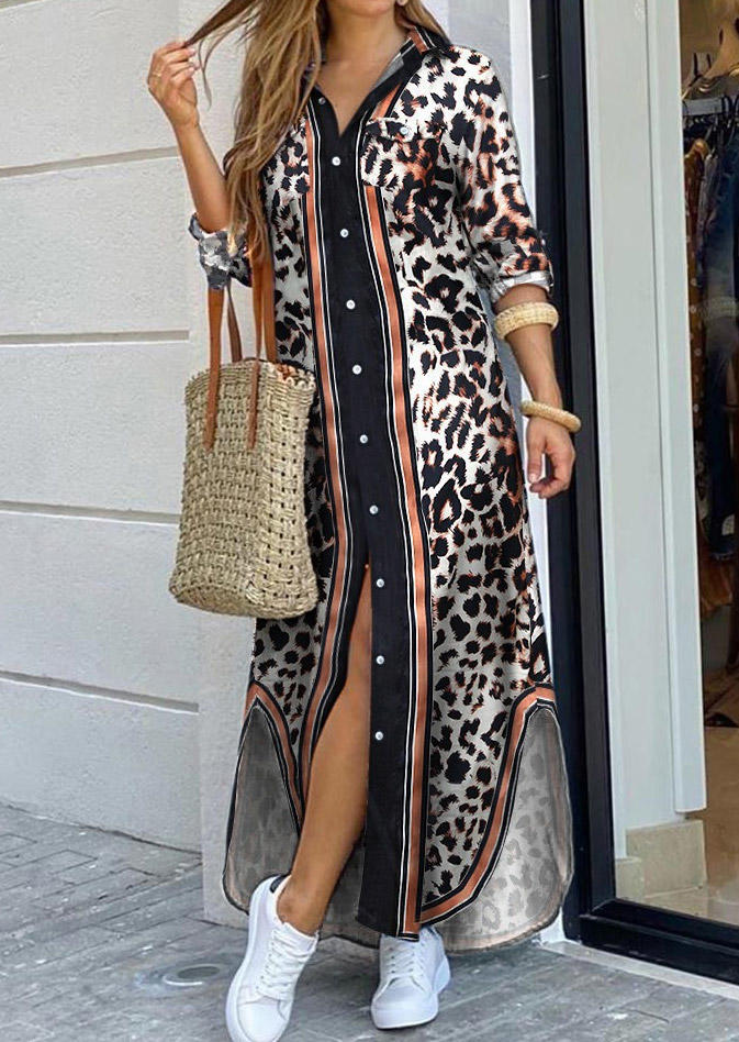 

Maxi Dresses Leopard Button Slit Maxi Dress in Multicolor. Size