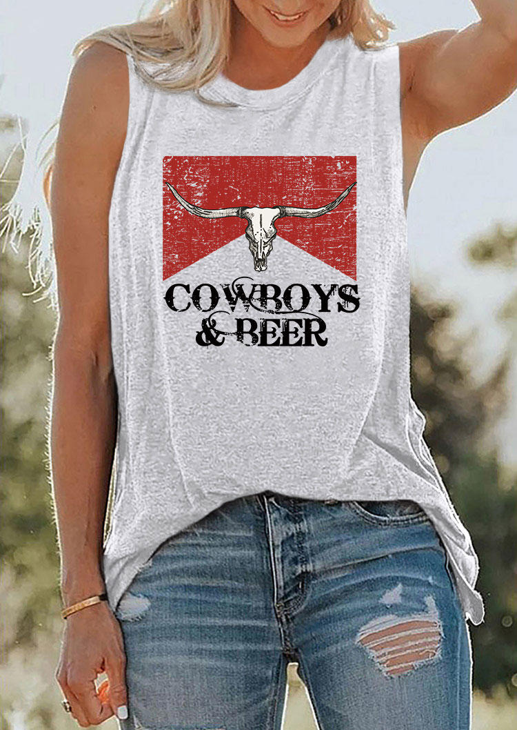 Cowboys & Beer Steer Skull Tank - Light Grey