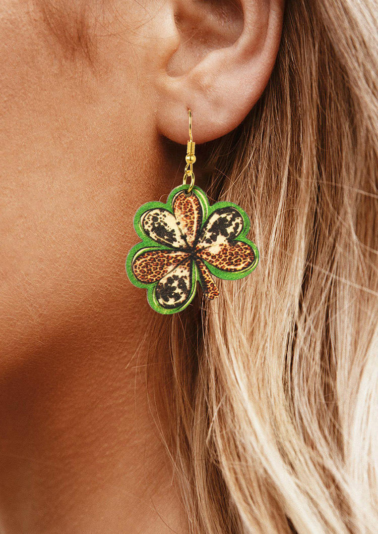 

Earrings St. Patrick's Day Lucky Shamrock Leopard Earrings in Multicolor. Size