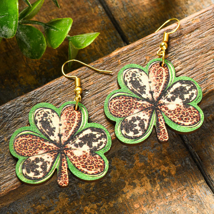 St. Patrick's Day Lucky Shamrock Leopard Earrings