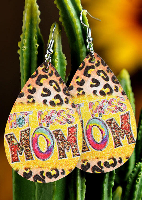 

Earrings Hot Mess Mom Leopard Water Drop Earrings in Multicolor. Size