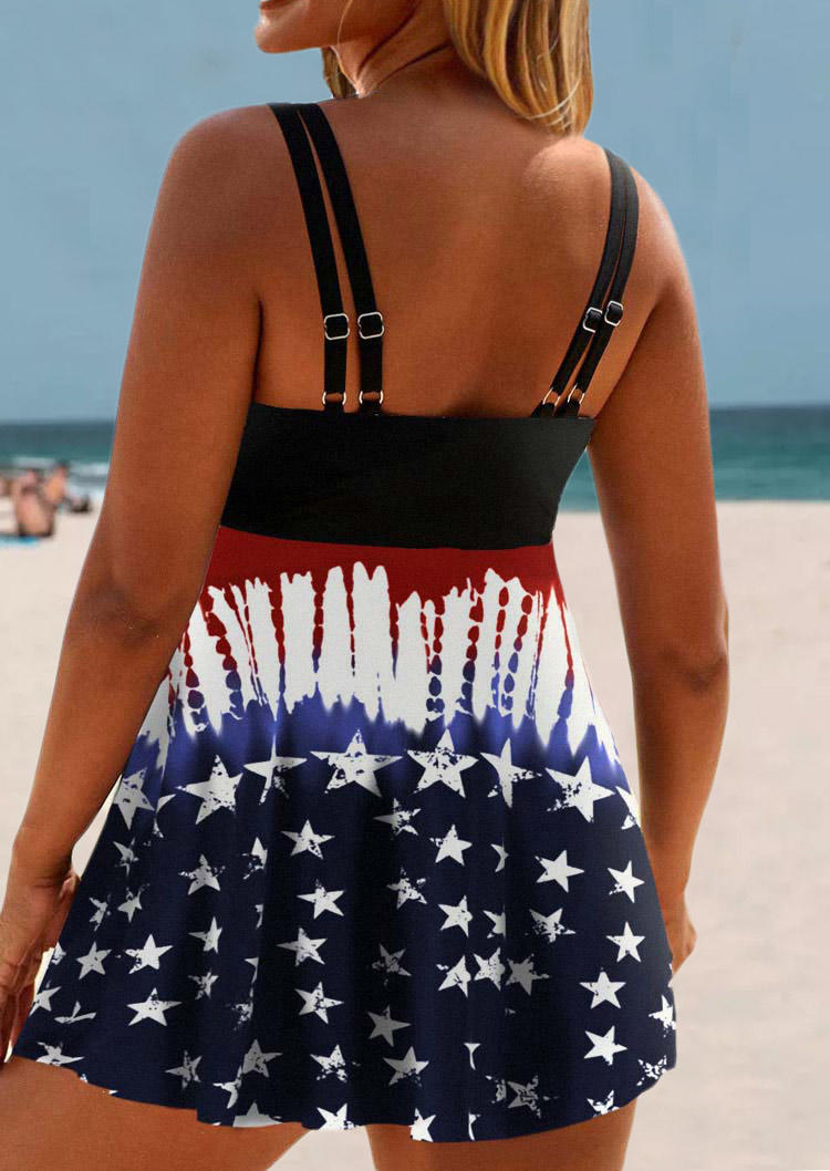 

Tankinis American Flag Criss-Cross Tankini Set in Multicolor. Size: L,M