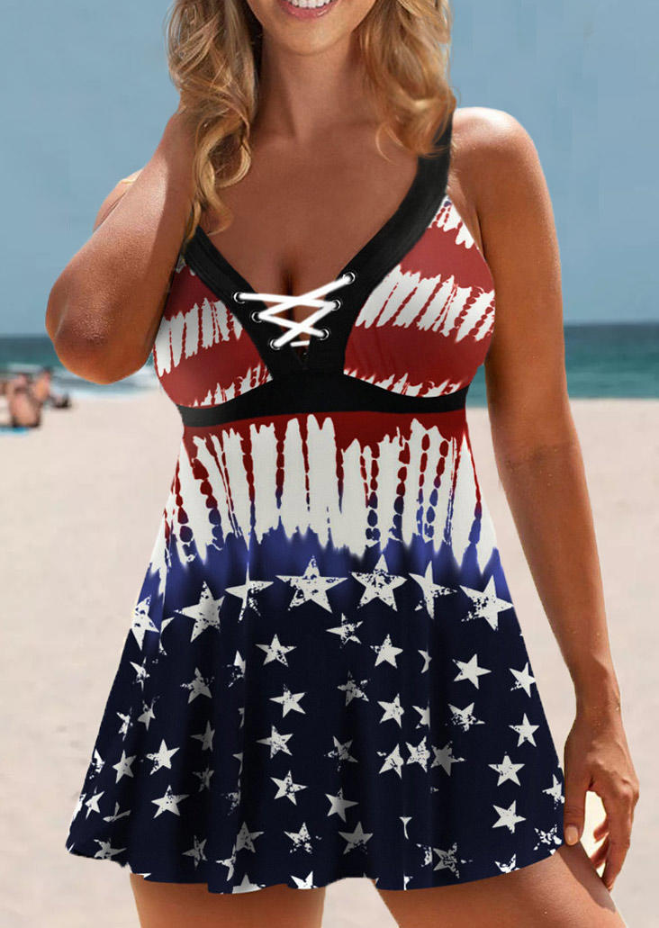 American Flag Criss-Cross Tankini Set