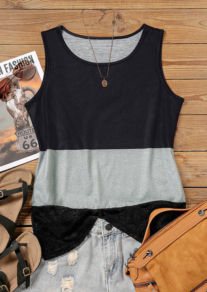 

Tank Tops Color Block Lace Splicing Tank Top in Multicolor. Size: L,M,,XL