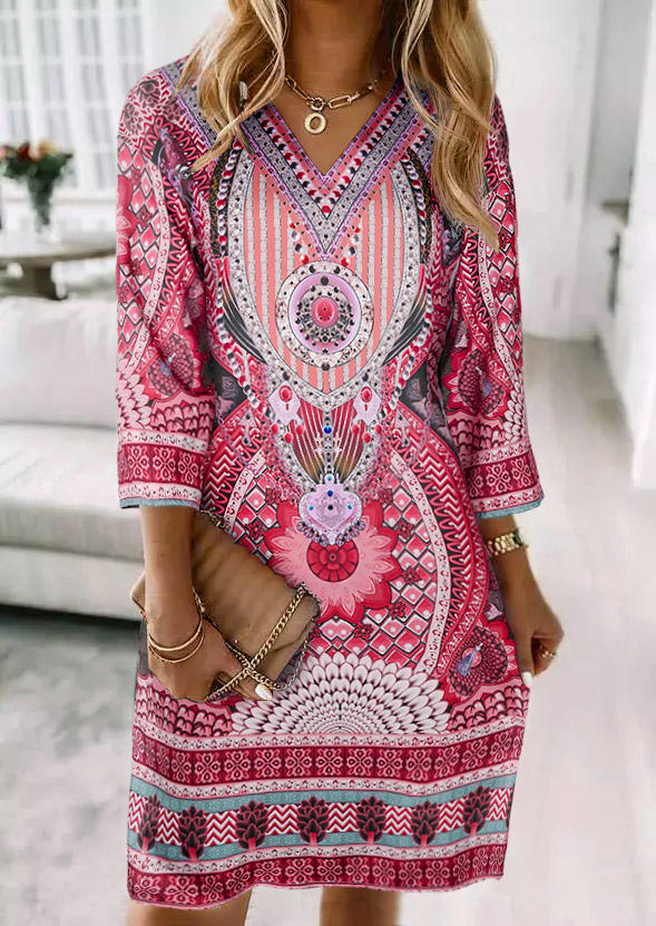 

Mini Dresses Bohemian Geometric Floral Tree Mini Dress in Red. Size: M