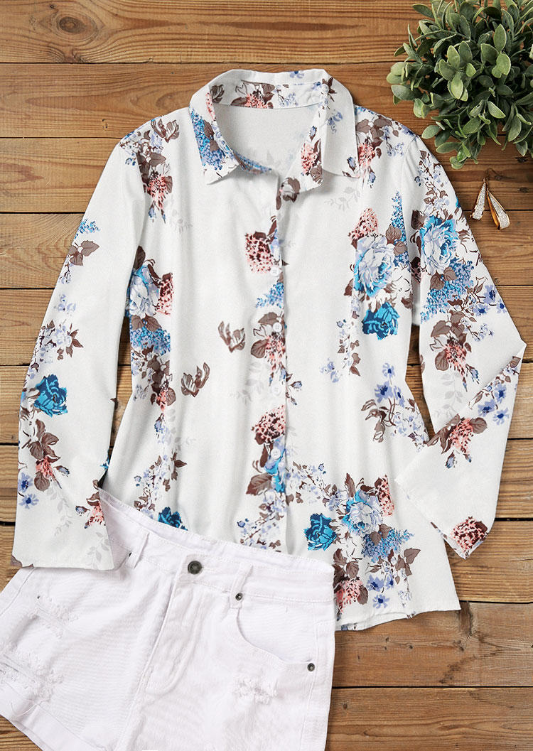 

Shirts Floral Button Turn-Down Collar Shirt in Multicolor. Size: L,M,,XL