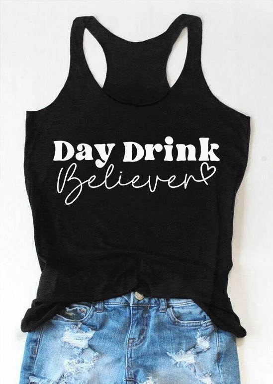 

Tank Tops Day Drink Believer Racerback Tank Top in Black. Size