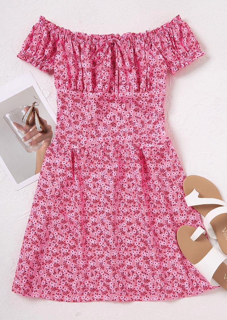 Mini Dresses Ditsy Floral Tie Ruffled Mini Dress in Pink. Size: L,M,S,XL