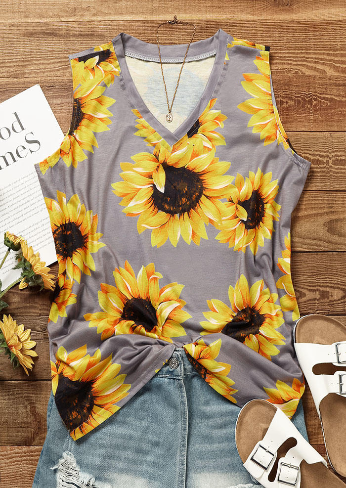 

Tank Tops Sunflower V-Neck Casual Tank Top in Gray. Size