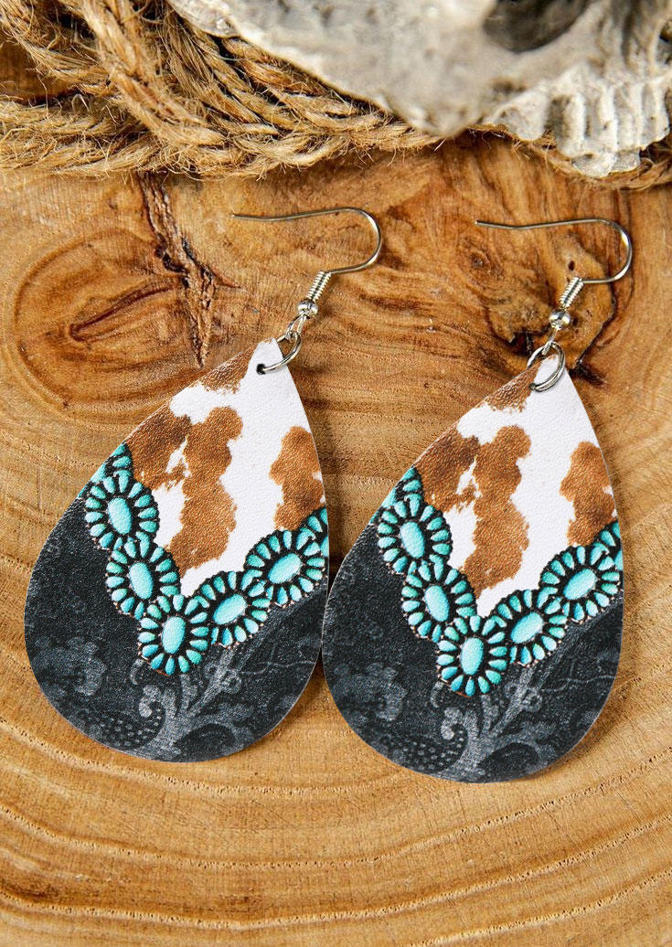 Earrings Turquoise Cow PU Leather Earrings in Multicolor. Size: One Size