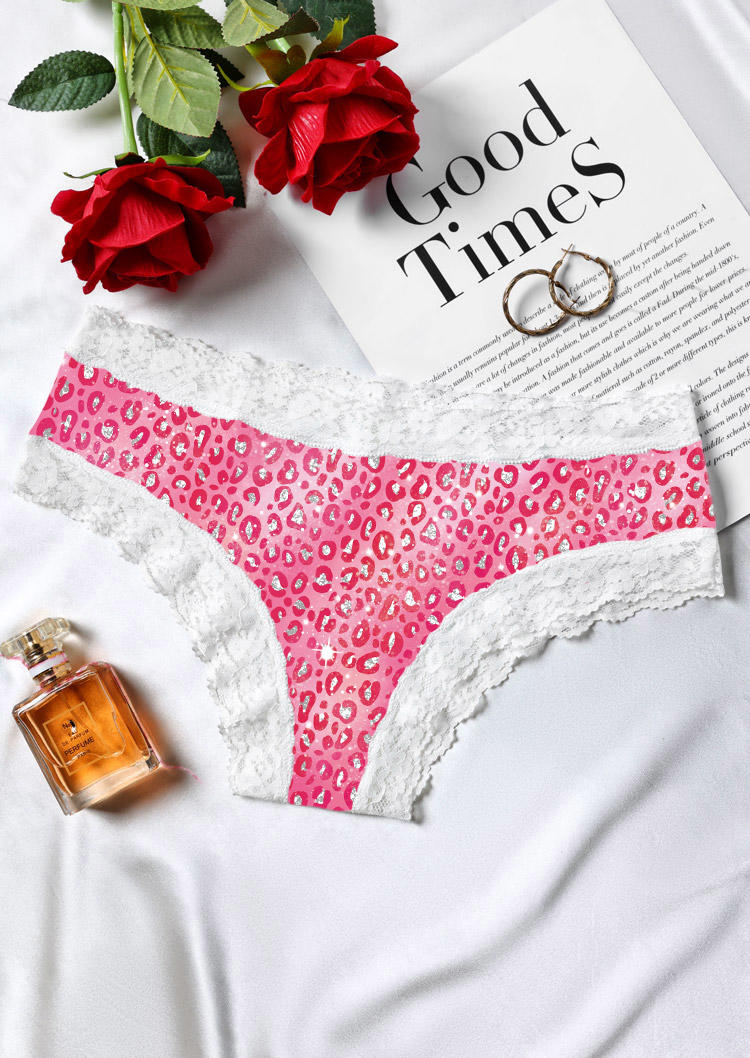 Panties Leopard Lace Splicing Casual Panties in Pink. Size: L,M,S,XL