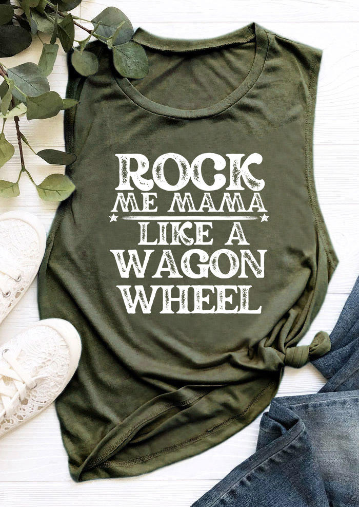 

Tank Tops Rock Me Mama Like A Wagon Wheel Tank Top - Army Green in Green. Size