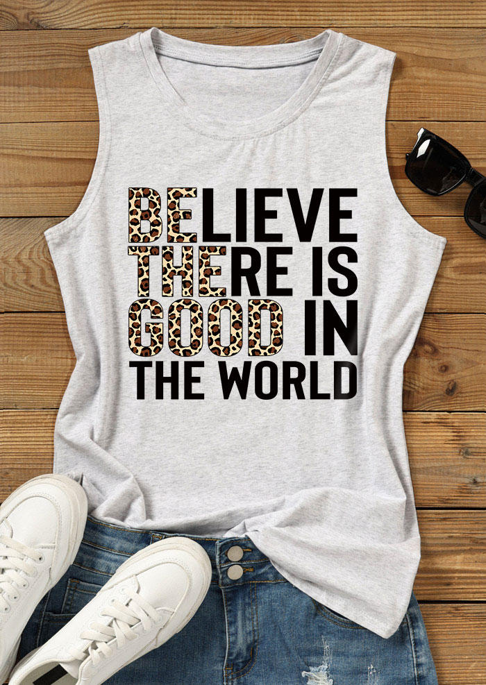 

Tank Tops Believe There Is Good In The World Leopard Tank Top - Light Grey in Gray. Size