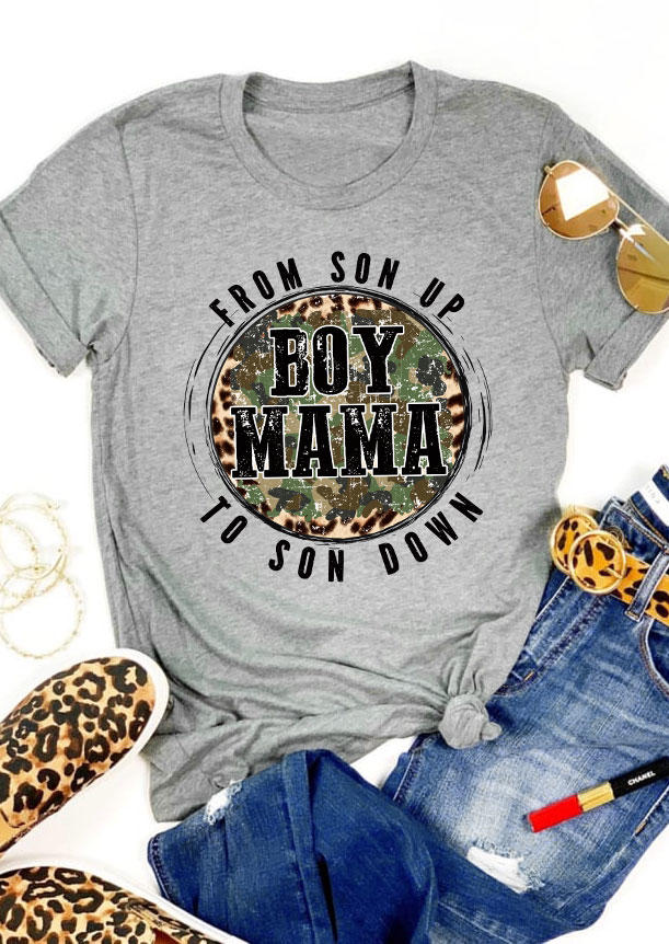 T-shirts Tees Boy Mama Leopard O-Neck T-Shirt Tee in Gray. Size: L,M,S,XL