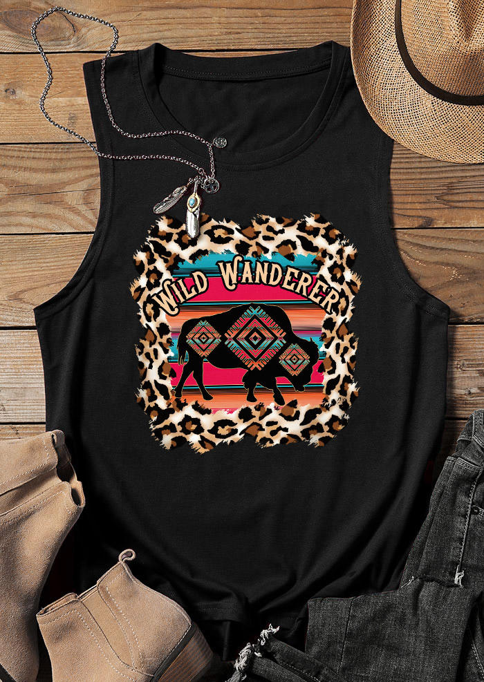 Wild Wanderer Aztec Geometric Leopard Serape Striped Tank - Black