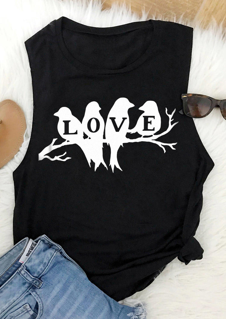 

Tank Tops Valentine Love Birds O-Neck Tank Top in Black. Size