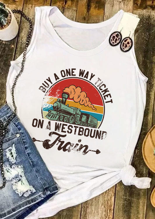 

Tank Tops Buy A One Way Ticket On A Westbound Train Tank Top in White. Size
