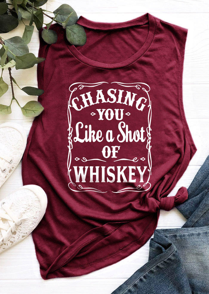 Tank Tops Chasing You Like A Shot Of Whiskey Tank Top - Burgundy in Red. Size: L,M,S,XL