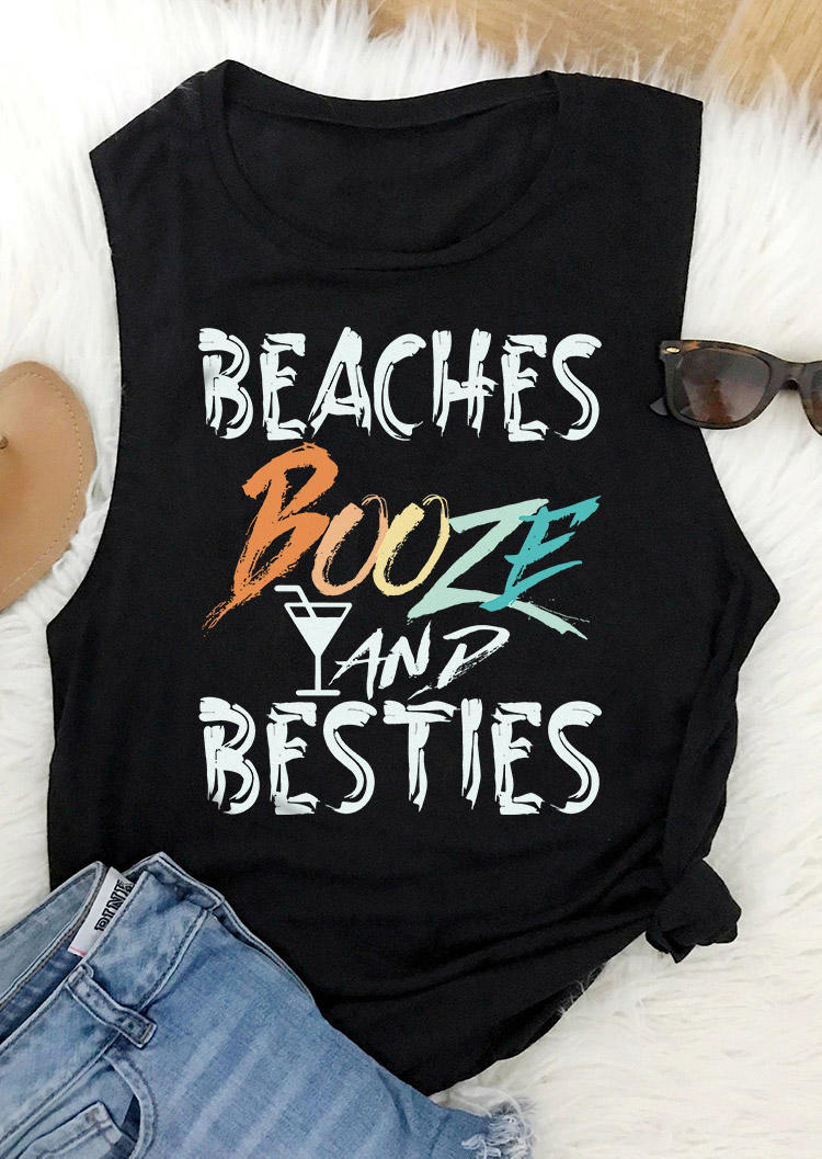 

Tank Tops Beaches Booze And Besties O-Neck Tank Top in Black. Size