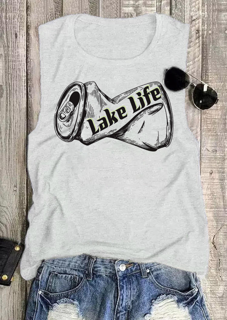 

Tank Tops Lake Life O-Neck Tank Top - Light Gray in Gray. Size