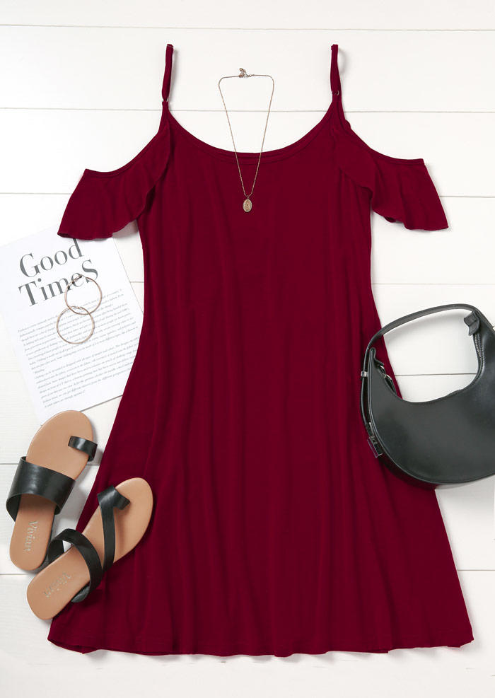 

Mini Dresses Cold Shoulder Spaghetti Strap Mini Dress - Burgundy in Red. Size
