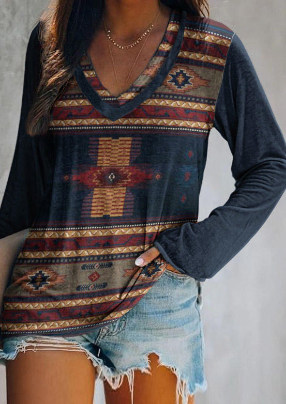 

Blouses Aztec Geometric Long Sleeve Blouse in Multicolor. Size