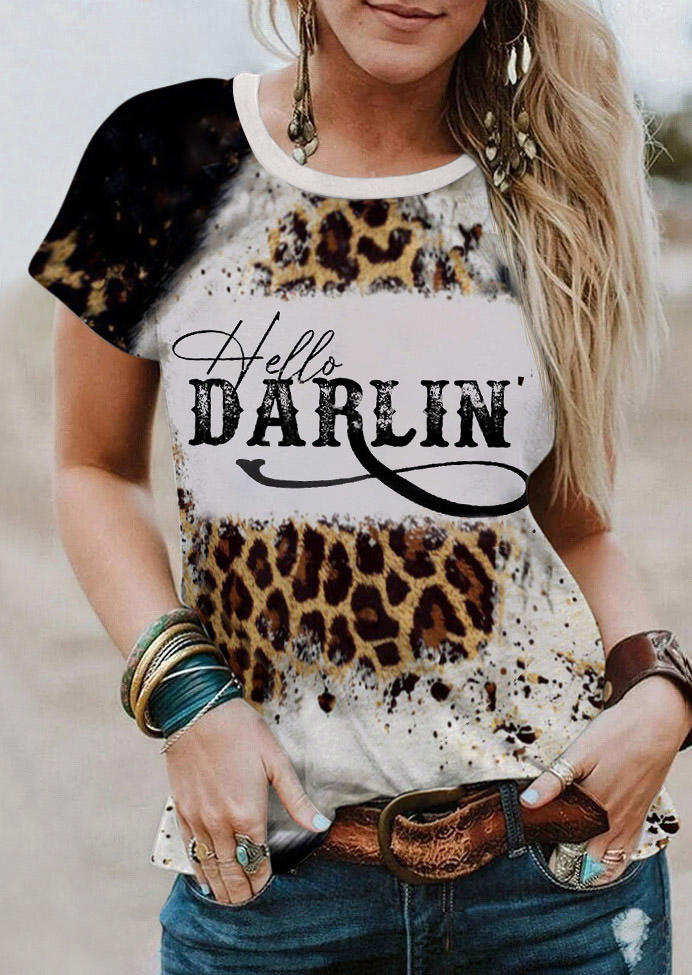 Hello Darlin Leopard Bleached T-Shirt Tee
